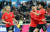 여자대표팀 에이스 지소연(맨 오른쪽)이 아이슬란드전 동점골 직후 동료들과 기뻐하고 있다. [연합뉴스]