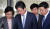 이혜훈(왼쪽부터), 유승민, 하태경, 지상욱 의원이 23일 서울 여의도 국회에서 열린 &#39;패스트트랙 추인&#39; 의원총회를 마치고 회의장을 나가고 있다[뉴스1]