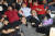 자유한국당 나경원 원내대표(앞줄 오른쪽 둘째)와 의원들이 26일 오후 국회 사개특위 회의실 앞에 누워 민주당 사개특위 이상임 위원장(왼쪽) 등 민주당 의원들의 진입을 막고 있다. [중앙포토]