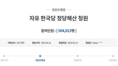 퇴근시간 불붙은 속도…'한국당 해산' 청원 52만 돌파