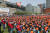 근로자의 날인 1일 오후 서울 중구 서울광장에서 열린 &#39;2019 세계 노동절 대회&#39;에서 민주노총 조합원 등 참가자들이 구호를 외치고 있다. [뉴스1]