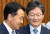 김관영 바른미래당 원내대표(왼쪽)와 유승민 의원이 8일 오후 서울 여의도 국회 본청에서 열린 제57차 의원총회에서 동료 의원들과 인사하고 있다. 오종택 기자