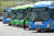전국 버스노조 총파업을 하루 앞둔 14일 서울 송파공영차고지에 버스가 주차되어 있다. [연합뉴스]