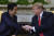 지난달 26일(현지시간) 미국 백악관에서 도널드 트럼프 대통령(오른쪽)이 미일 정상회담을 시작하기에 앞서 아베 신조 일본 총리의 손을 쓰다듬고 있다. [AP=연합뉴스] 