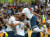 아르헨티나 선수들이 아돌포 가이치의 선제골이 터진 직후 환호하고 있다. [AP=연합뉴스]