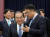 &#39;정진석 자유한국당 의원(오른쪽)이 지난 4월 국회 의원회관에서 열린 행사에 참석해 문희상 국회의장과 대화하고 있다. 김경록 기자