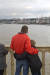 30일 오후(현지시간) 한 아버지와 아들이 머르기트 다리 위에서 다뉴브강을 바라보고 있다. [AP=연합뉴스]