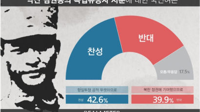 김원봉 독립유공자 서훈, 찬성 42.6%·반대 39.9%…찬성↓