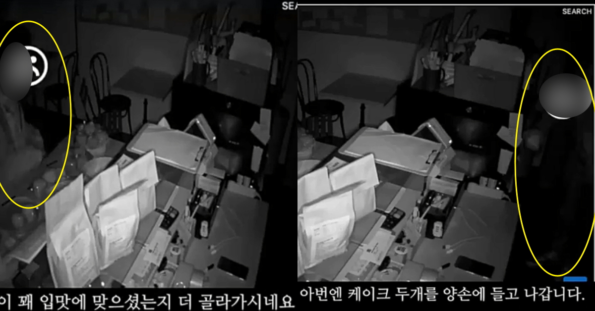 서울 용산구의 한 빵집에 들어간 도둑이 4시간 동안 빵을 훔쳐 먹는 모습. [인스타그램 sunnybreadkr 영상 캡처]