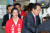 2018년 5월 홍준표 당시 자유한국당 대표(오른쪽)와 강연재 서울 노원병 국회의원 후보가 선거 사무소 개소식에 입장하고 있다. [뉴스1]