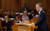 스웨덴을 국빈방문 중인 문재인 대통령이 14일 오전 스웨덴 스톡홀름 시내에 있는 의회 제2의사당에서 연설하고 있다. [연합뉴스]