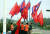 평양 시내에 설치된 북한 인공기와 중국 국기 [사진 연합뉴스]