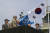 트럼프 미 대통령이 30일 오후DMZ내 오울렛 초소를 문재인 대통령과 함께 방문, 북한땅을 살펴보고 있다. [AP=연합뉴스]