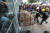 시위대가 홍콩반환 기념일인 1일 철제 상자를 이용해 홍콩 입법원 입구 유리창을 부수고 있다. [EPA=연합뉴스] 