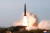 북한은 25일 강원도 원산 호도반도에서 동해 방향으로 단거리 미사일 두 발을 발사했다. 군 관계자는 ’각각 430km, 690km를 비행했다“고 밝혔다. 사진은 지난 5월 북한이 발사한 단거리 발사체. [연합뉴스]