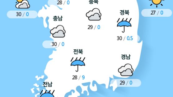 [실시간 전국 날씨] 오전 11시 현재 대체로 흐리고 곳에 따라 비