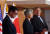 한-미-일 외교장관이 지난 2018년 6월 서울 외교부 청사에서 공동기자회견을 하고 있다. 오른쪽부터 마이크 폼페이오 장관, 강경화 장관, 고노 다로 일본 외무대신. 김경록 기자
