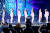 방탄소년단이 지난달 1일(현지시간) 영국 웸블리 스타디움에서 화려한 무대를 선보이고 있다. [뉴스1]