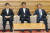 아베 신조(安倍晋三) 일본 총리(가운데)가 2일 도쿄에서 각의(국무회의)에 참석하고 있다. 일본 정부는 이날 각의에서 한국을 수출절차 간소화 혜택을 인정하는 &#39;화이트리스트(백색국가)&#39; 명단에서 제외하는 수출무역관리령 개정안을 의결했다. [AP=연합뉴스]