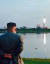 김정은 북한 국무위원장이 한미 군사연습과 남측의 신형군사장비 도입에 반발해 지난달 25일 신형 단거리 탄도 미사일의 ‘위력시위사격’을 지켜보고 있다. [조선중앙TV=연합뉴스]
