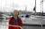 그레타 툰베리가 영국 플리머스에서 대서양 횡단에서 탈 요트를 살펴보고 있다. [AP=연합뉴스]