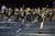23일(현지시간) 러시아 모스크바에서 개막된 ‘제12회 스파스카야 타워 세계 군악 축제‘에 참가한 북한 군악대의 칼군무 공연장면.[AP=연합뉴스] 