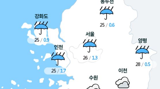[실시간 수도권 날씨] 오후 6시 현재 대체로 흐리고 비