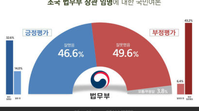 [리얼미터] '조국 임명' 잘했다 46.6% vs 잘못했다 49.6% 