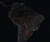 미국항공우주국(나사) 과핛자들이 위성사진을 바탕으로 지난달 15~22 일 아마존 일대의 화재 현황을 표시한 이미지. 주황색이 열대우림 화재 현장, 흰색은 대도시의 불빛, 검은색은 숲, 회색은 사바나 지역이다. [사진=나사]