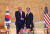 문재인 대통령과 도널드 트럼프 미국 대통령이 6월30일 청와대에서 열린 소인수 정상회담에서 인사하고 있다. [청와대사진기자단]
