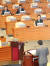 곽상도 자유한국당 의원이 조국 장관(뒤쪽 왼쪽 두번째)에게 &#34;법무부 관계자 나와주세요&#34; 하자 조 장관이 자리에서 일어나지 않고 앉아 있다. [연합뉴스]