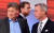 오스트리아의 제바스티안 쿠르츠(가운데) 국민당 대표와 노르베르트 호퍼(오른쪽) 자유당 신임 대표, 베르너 코글러(왼쪽) 녹색당 대변인이 29일 총선투표를 앞두고 열린 TV토론회에서 서로를 지나치고 있다. [EPA=연합뉴스]