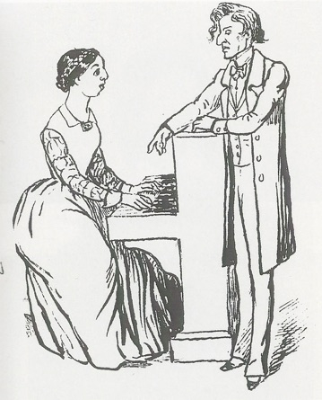 폴린 비아르도에게 피아노 레슨을 하는 쇼팽. 모리스 상드 스케치. 1844. [사진 송동섭]