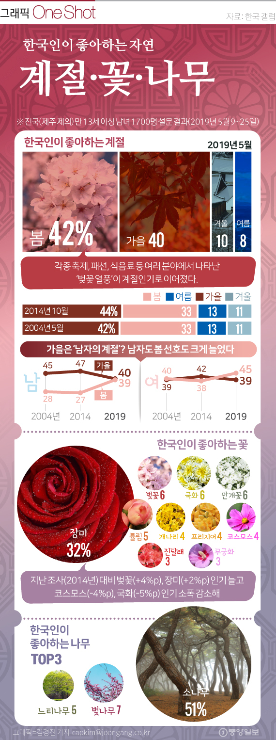 [ONE SHOT] ‘벚꽃 엔딩’ 탓인가…한국인 선호 계절 ‘가을’에서 ‘봄’으로