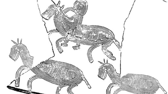 말 탄 사람 뒤에 무용수와 개…1500년 전 신라 행렬도 담은 토기 나왔다