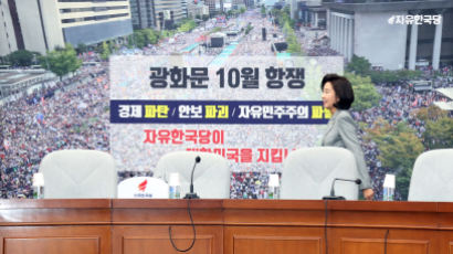 "광화문 집회는 10월 항쟁" 회의실 배경 사진 바꾼 한국당