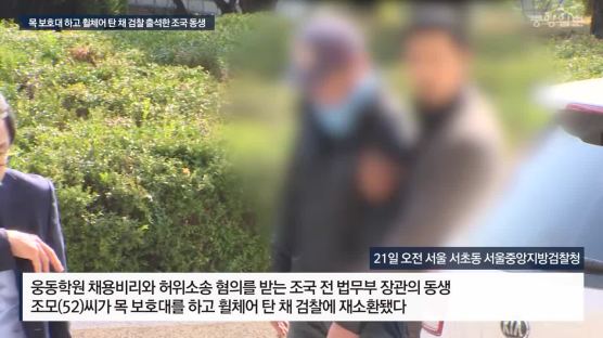 [사진] 조국 동생 휠체어 타고 검찰 출석