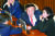 자유한국당 나경원 원내대표와 김재원 예결위원장, 정양석 원내수석부대표(오른쪽부터)가 30일 국회 본회의장에서 대화하고 있다. [뉴시스]