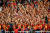 베트남축구팬들이 14일 아랍에미리트와 월드컵 2차예선 홈경기에서 단체응원을 펼치고 있다.[EPA=연합뉴스]