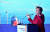 지난 4월 앙겔라 메르켈 독일 총리가 독일 북부 사스니츠에 위치한 아르코나 풍력발전단지 개막식에서 연설하고 있다. [AFP=연합뉴스]