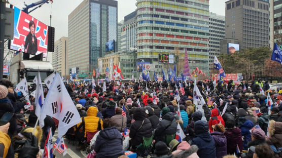 "문재인 탄핵""이석기 석방" 진보·보수 뒤섞인 세종대로 네거리