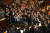 23일 오후 국회 본회의장에서 문희상 국회의장에게 항의하기 위해 몰려든 자유한국당 의원들. 김경록 기자