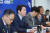 더불어민주당 이인영 원내대표가 29일 국회에서 열린 기자간담회에서 발언하고 있다. [연합뉴스]