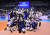 11일 대만전에서 승리해 결승 진출을 확정짓고 환호하는 여자 배구 대표팀. [사진 국제배구연맹]