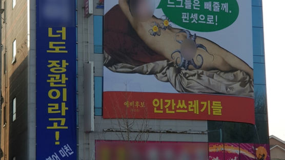 나체 그림에 장관 얼굴 합성…총선 예비후보 선거 현수막 논란