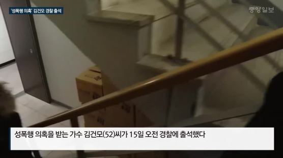 지프차 타고 지하주차장으로…김건모 경찰 출석, 수척한 표정 