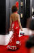 26일(현지시간) 팝가수 조이 빌라의 붉은색 드레스에 탄핵 메시지가 적혀있다. [EPA=연합뉴스]