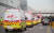 신종 코로나바이러스 감염증인 '우한 폐렴'으로 봉쇄된 중국 후베이성 우난에서 교민들이 입국하는 31일 오전 김포공항으로 119구급대 구급차들이 들어가고 있다. [연합뉴스]