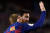 메시가 레가네스전에서 바르셀로나의 세 번째 골을 터뜨린 직후 팬들의 환호에 답하고 있다. [AFP=연합뉴스]