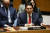 다논 유엔주재 이스라엘 대사가 11일 유엔 안보리에서 아바스 수반의 주장을 반박하고 있다. [EPA= 연합뉴스 ] 